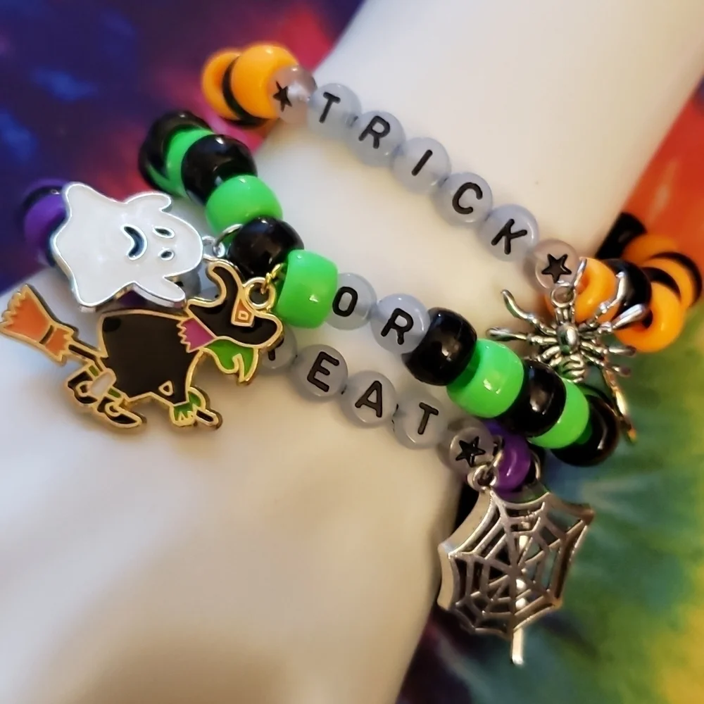 Handmade Beaded Halloween Trick or Treat Stacked Charm Bracelets - Picture 8 of 8